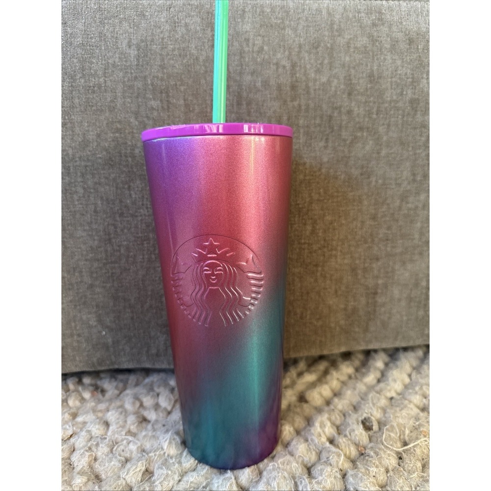 🌸Starbucks Spring Tumbler 2022‎ Shimmer Ombre Steel 24oz Purple Pink Green
